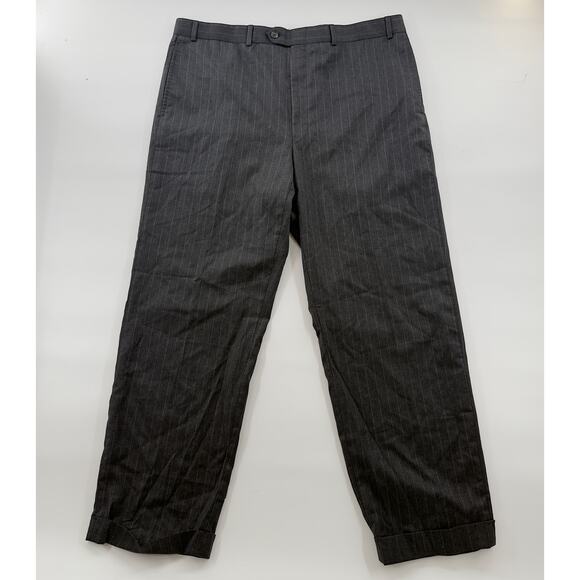 Lauren Ralph Lauren Total Comfort Pants 38x30 Pinstripe Gray Wool Blend Pleated - Picture 1 of 8